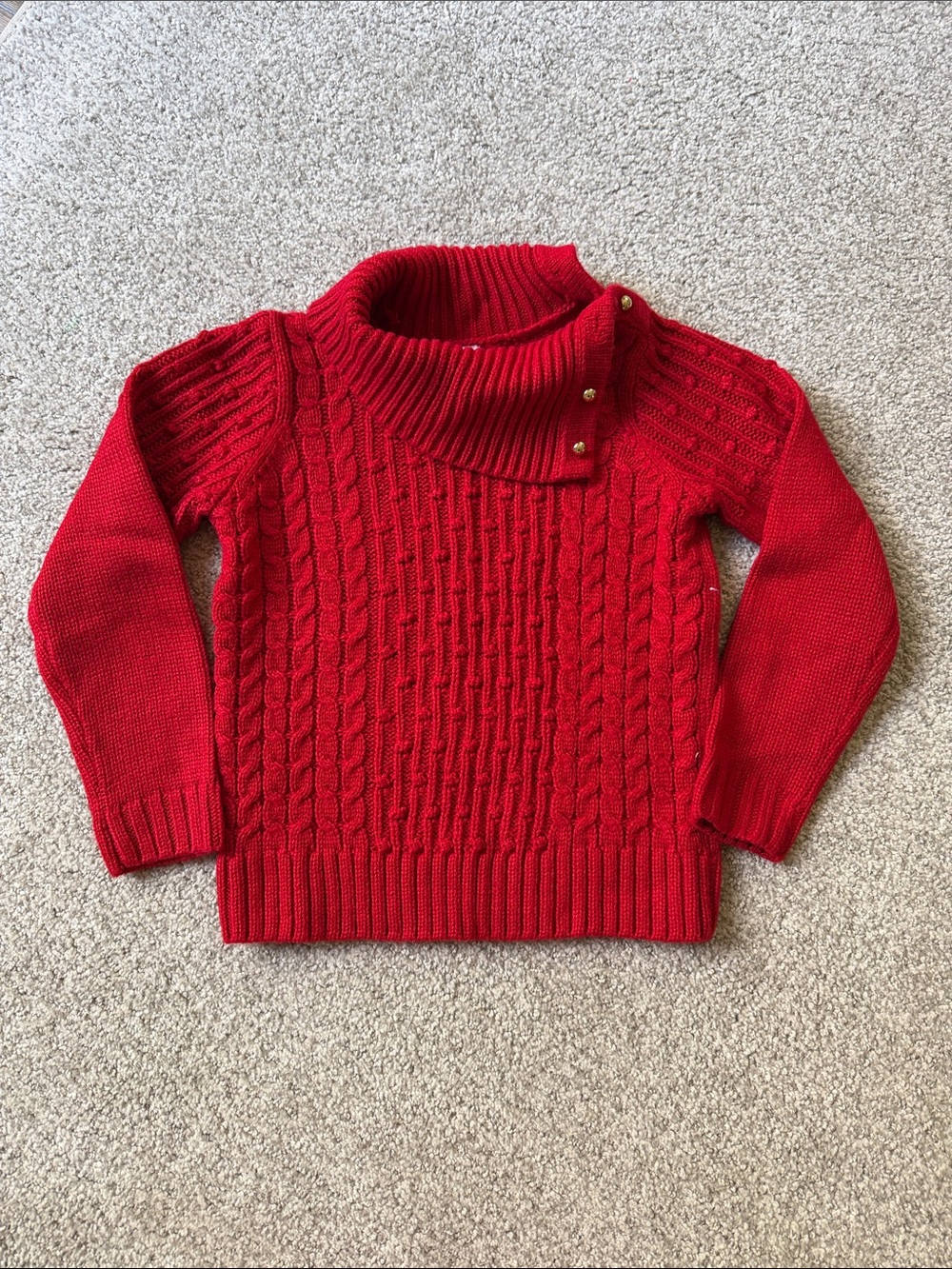 NWOT Janie and Jack Red Cable-Knit Button Cowl Neck Sweater